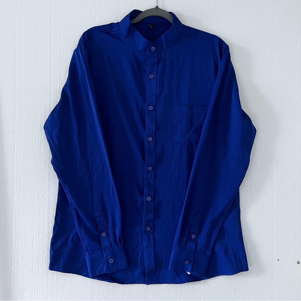 Vibrant Blue Men’s Casual Button Down Shirt with Classic Collar
